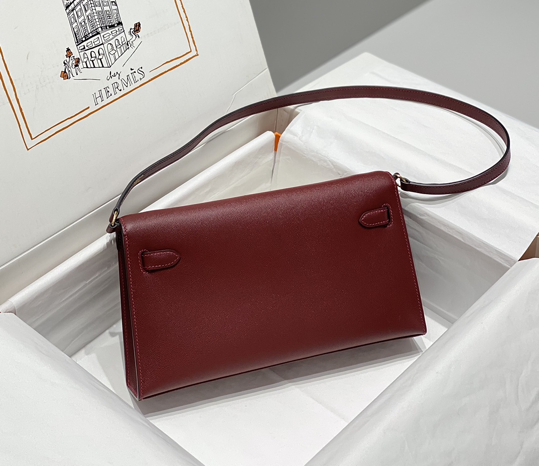 Hermes Kelly Elan Shoulder Bag in Bordeaux Epsom Leather 